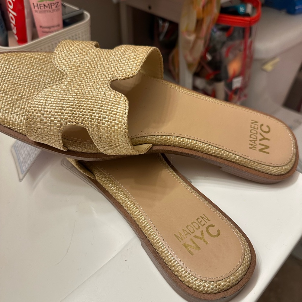 Steve Madden Gold Slide Sandals with Woven Strap